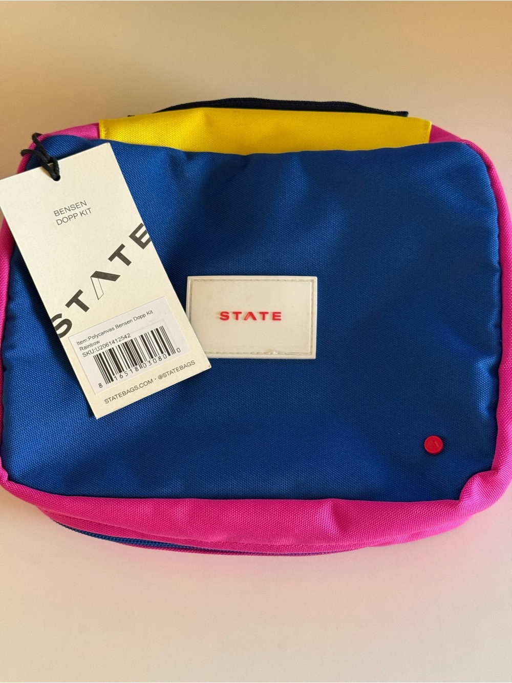 STATE Colorblock Toiletry Pouch in Blue, Pink & Yellow